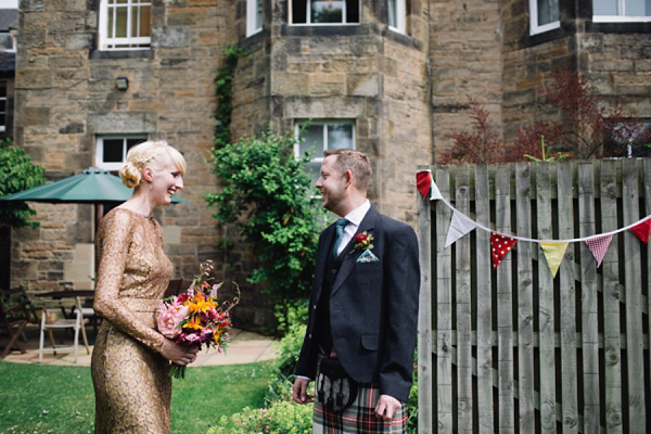 Gold Issa wedding dress, Edinburgh wedding, Caro Weiss Photography