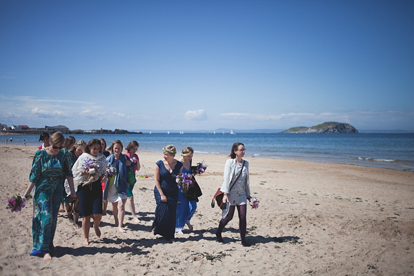 barefoot bride, beach wedding, seaside wedding, Scottish wedding, humanist wedding ceremony, humanist blessing, blue wedding dress, Sally T Photography