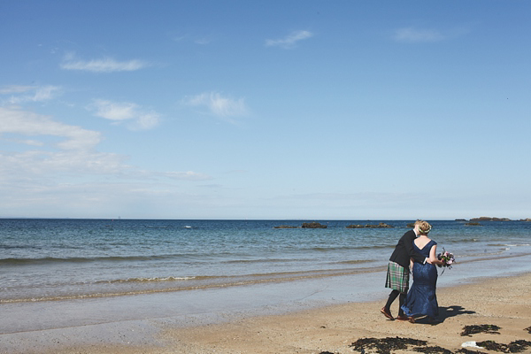 barefoot bride, beach wedding, seaside wedding, Scottish wedding, humanist wedding ceremony, humanist blessing, blue wedding dress, Sally T Photography