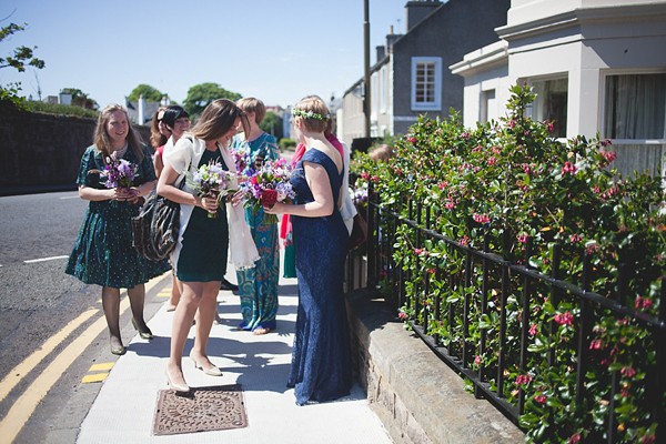 barefoot bride, beach wedding, seaside wedding, Scottish wedding, humanist wedding ceremony, humanist blessing, blue wedding dress, Sally T Photography