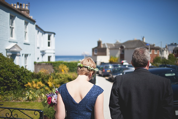 barefoot bride, beach wedding, seaside wedding, Scottish wedding, humanist wedding ceremony, humanist blessing, blue wedding dress, Sally T Photography