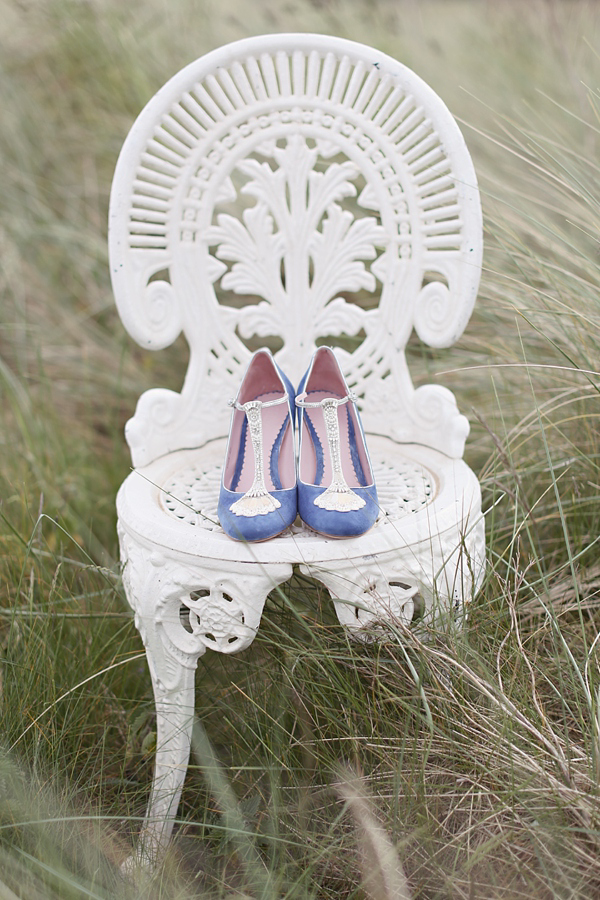 Emmy blue wedding shoes, humanist wedding, seaside wedding, Scottish wedding, Craig & Eva Sanders Photography