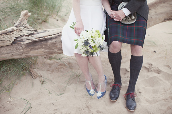 Emmy blue wedding shoes, humanist wedding, seaside wedding, Scottish wedding, Craig & Eva Sanders Photography