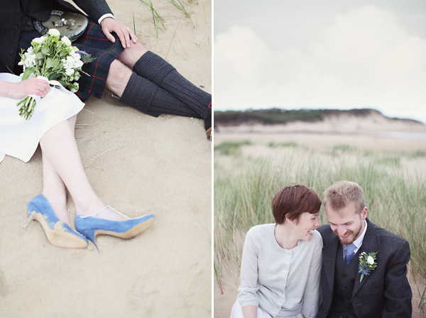 Emmy blue wedding shoes, humanist wedding, seaside wedding, Scottish wedding, Craig & Eva Sanders Photography