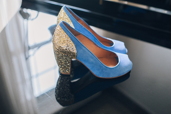 Blue and Gold Topshop wedding shoes, Scottish bride, Scottish wedding