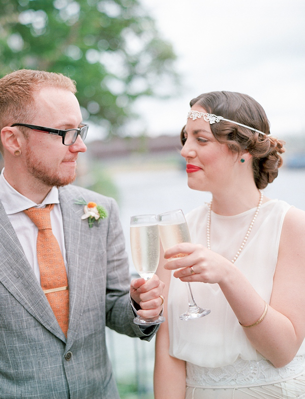 1920s style bride, 1920s inspired wedding, Hackney wedding, East London wedding, short flapper style wedding dress