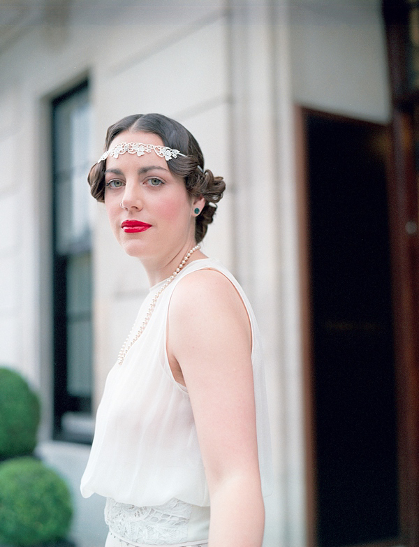 1920s style bride, 1920s inspired wedding, Hackney wedding, East London wedding, short flapper style wedding dress