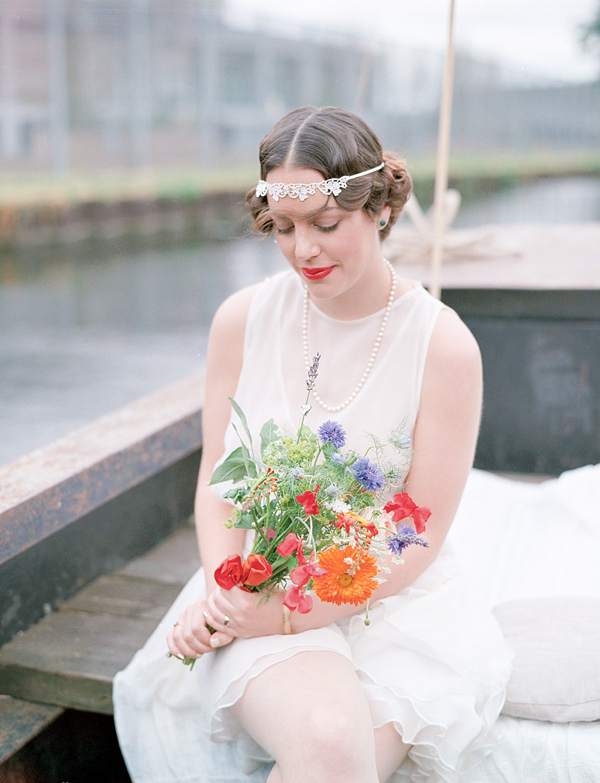 1920s style bride, 1920s inspired wedding, Hackney wedding, East London wedding, short flapper style wedding dress