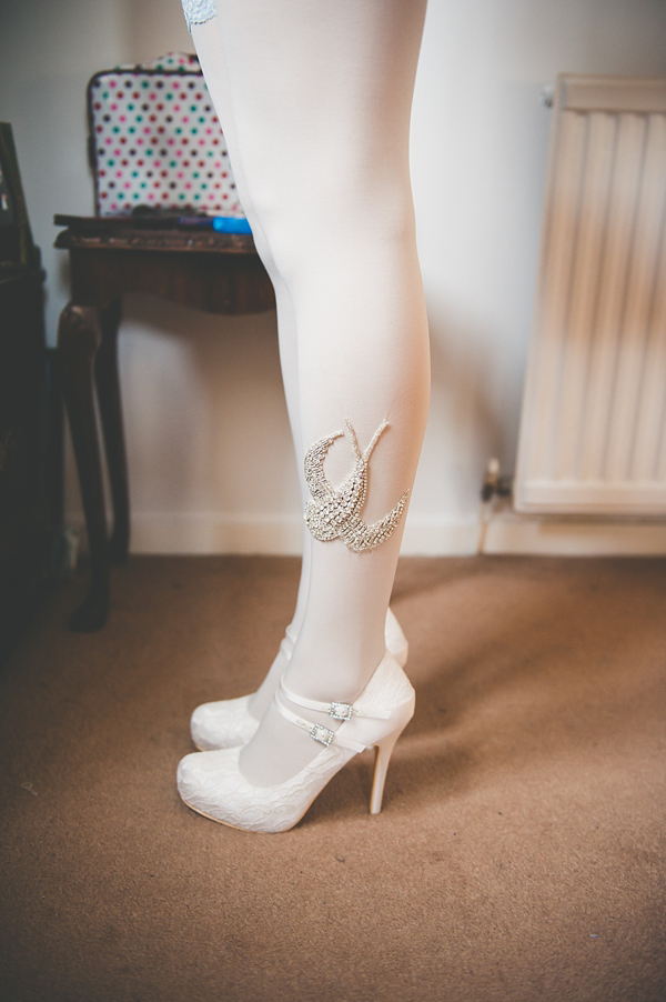 Bebaroque white embellished wedding tights // Glasgow wedding  // Scottish Wedding // Damsel In A Dress Wedding Dress // Images by Mack Photography at mackphotography.co.uk