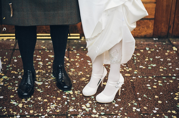 Bebaroque white embellished wedding tights // Glasgow wedding  // Scottish Wedding // Damsel In A Dress Wedding Dress // Images by Mack Photography at mackphotography.co.uk