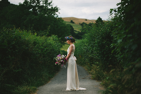 1960s vintage inspired wedding dress, Charlie Brear, Flowers in her hair, Lake District Wedding, English country garden wedding, Kitchener Photography