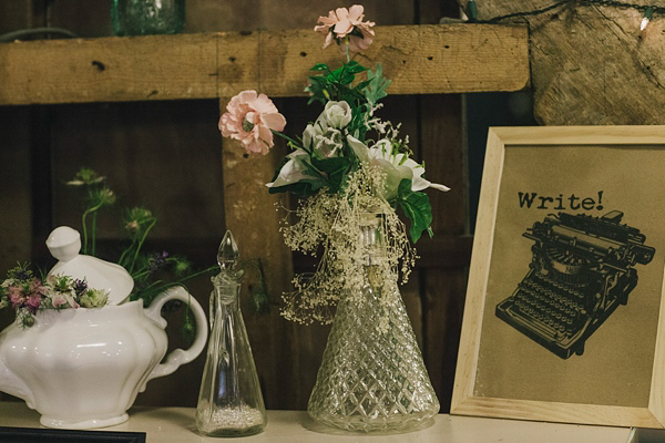 Terry Fox wedding dress, Donna Crain headpiece, quirky and fun barn wedding, Craig and Kate Photography