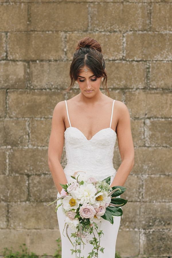 Terry Fox wedding dress, Donna Crain headpiece, quirky and fun barn wedding, Craig and Kate Photography