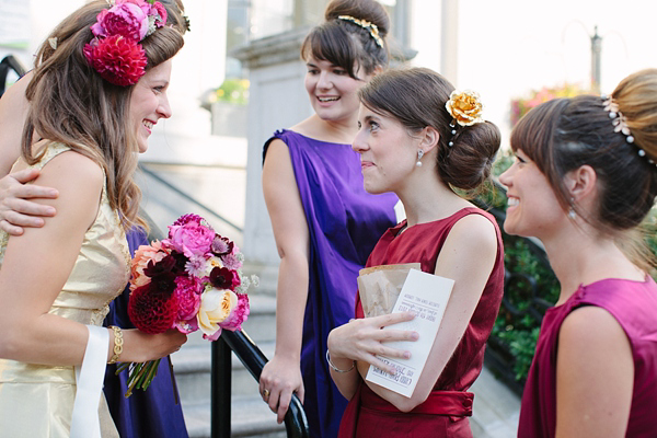 Dahlia flower crown, The Flower Appreciation Society, colourful wedding, London Canal Museum wedding, Islington Town Hall Wedding, Photography by Camilla Arnhold - find her at www.camillaarnholdphotography.com