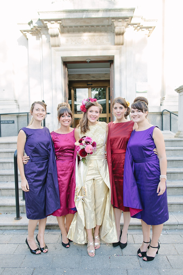 Dahlia flower crown, The Flower Appreciation Society, colourful wedding, London Canal Museum wedding, Islington Town Hall Wedding, Photography by Camilla Arnhold - find her at www.camillaarnholdphotography.com