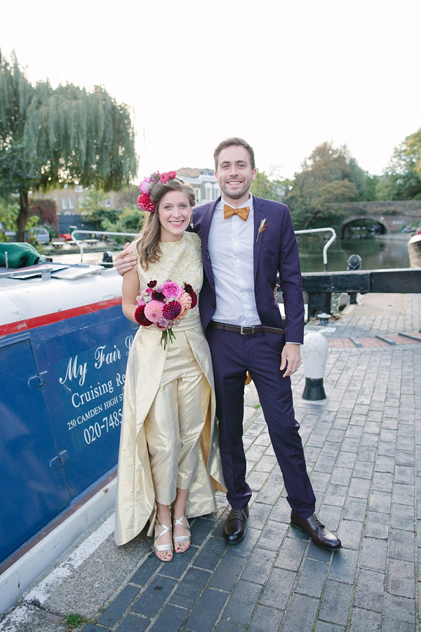 Dahlia flower crown, The Flower Appreciation Society, colourful wedding, London Canal Museum wedding, Islington Town Hall Wedding, Photography by Camilla Arnhold - find her at www.camillaarnholdphotography.com