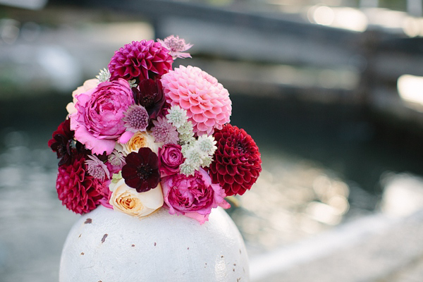 Dahlia flower crown, The Flower Appreciation Society, colourful wedding, London Canal Museum wedding, Islington Town Hall Wedding, Photography by Camilla Arnhold - find her at www.camillaarnholdphotography.com