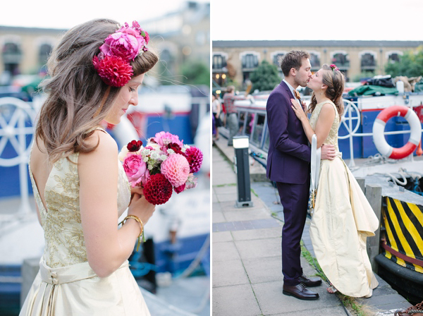 Dahlia flower crown, The Flower Appreciation Society, colourful wedding, London Canal Museum wedding, Islington Town Hall Wedding, Photography by Camilla Arnhold - find her at www.camillaarnholdphotography.com