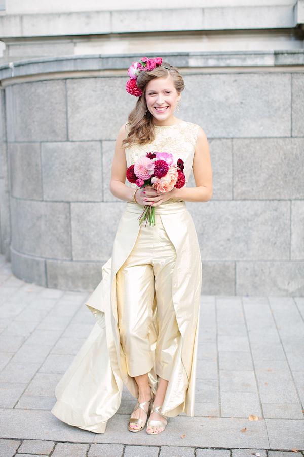 Dahlia flower crown, The Flower Appreciation Society, colourful wedding, London Canal Museum wedding, Islington Town Hall Wedding, Photography by Camilla Arnhold - find her at www.camillaarnholdphotography.com