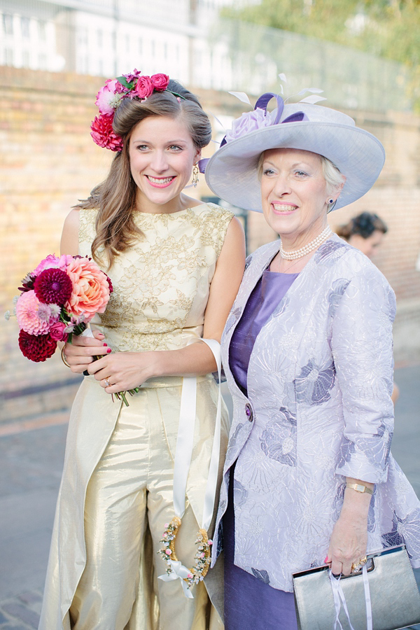 Dahlia flower crown, The Flower Appreciation Society, colourful wedding, London Canal Museum wedding, Islington Town Hall Wedding, Photography by Camilla Arnhold - find her at www.camillaarnholdphotography.com