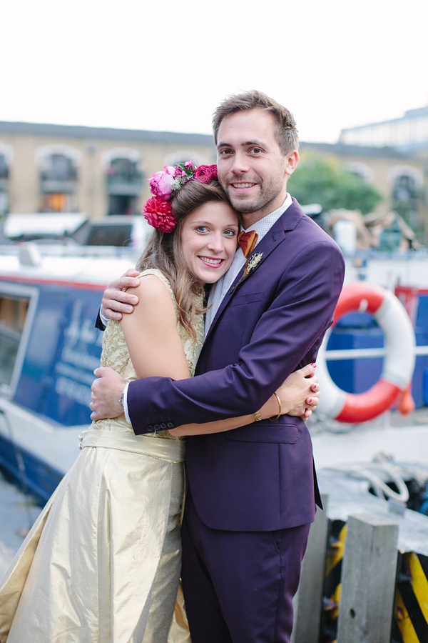 Dahlia flower crown, The Flower Appreciation Society, colourful wedding, London Canal Museum wedding, Islington Town Hall Wedding, Photography by Camilla Arnhold - find her at www.camillaarnholdphotography.com