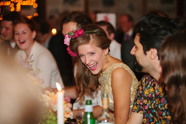 Dahlia flower crown, The Flower Appreciation Society, colourful wedding, London Canal Museum wedding, Islington Town Hall Wedding, Photography by Camilla Arnhold - find her at www.camillaarnholdphotography.com