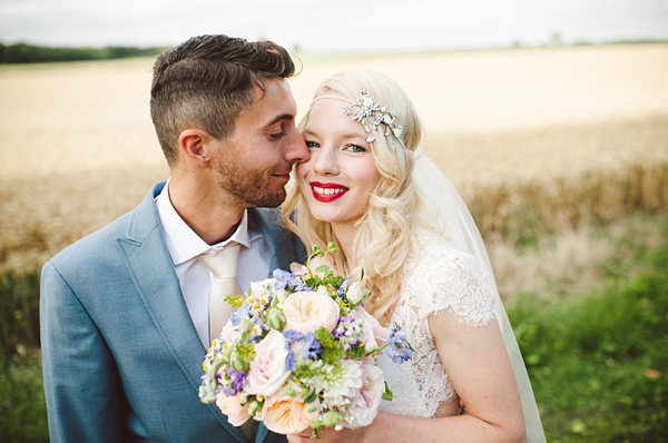 David Fielden Wedding Dress, rustic barn wedding, pastel colour wedding