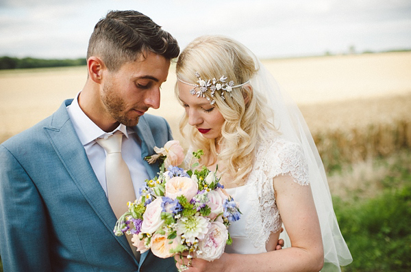 David Fielden Wedding Dress, rustic barn wedding, pastel colour wedding