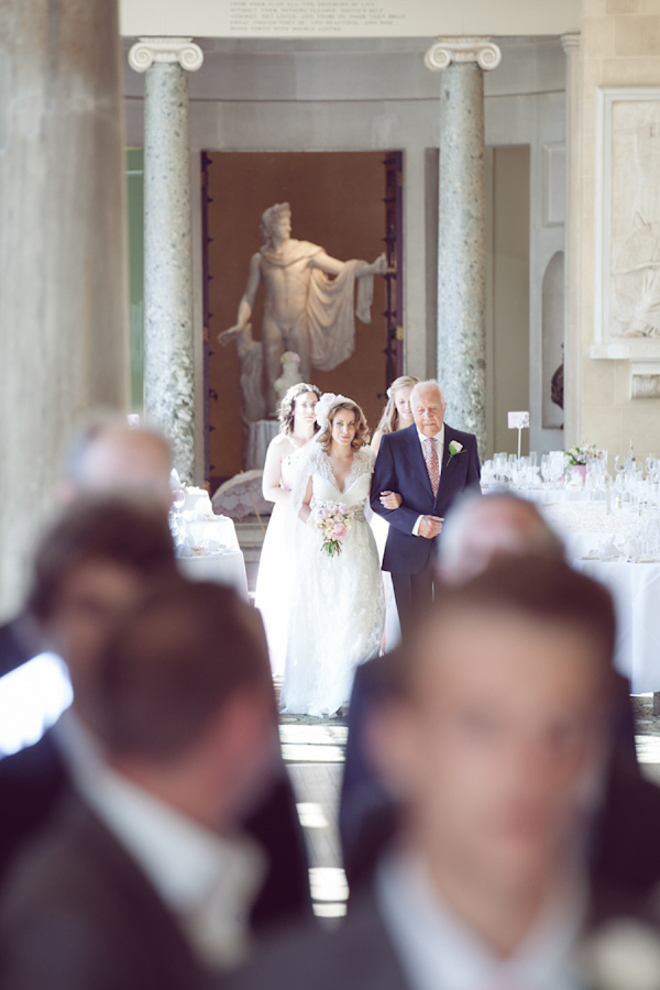 Claire Pettibone bride, Juliet cap veil,  Woburn Sculpture Gallery, Bedfordshire Wedding, Cat Hepple Photograpy