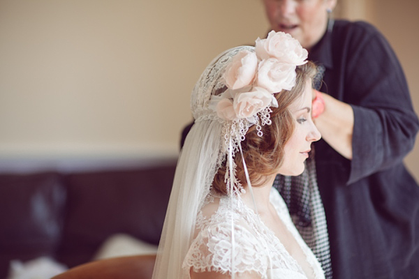 Claire Pettibone bride, Juliet cap veil,  Woburn Sculpture Gallery, Bedfordshire Wedding, Cat Hepple Photograpy