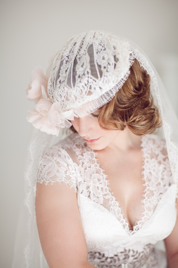 Claire Pettibone bride, Juliet cap veil,  Woburn Sculpture Gallery, Bedfordshire Wedding, Cat Hepple Photograpy