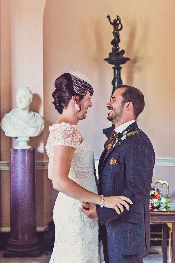 Mad Hatters tea party style wedding, Groom in tweed, flat cap, photography by Claire Penn