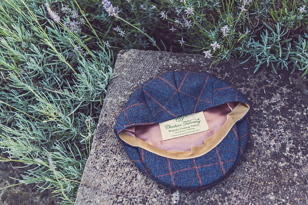 Mad Hatters tea party style wedding, Groom in tweed, flat cap, photography by Claire Penn