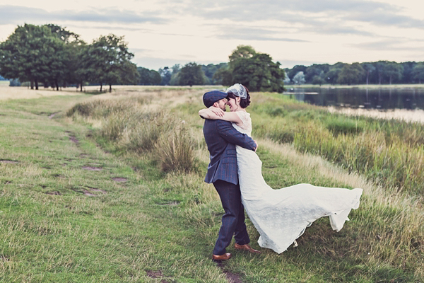 Mad Hatters tea party style wedding, Groom in tweed, flat cap, photography by Claire Penn