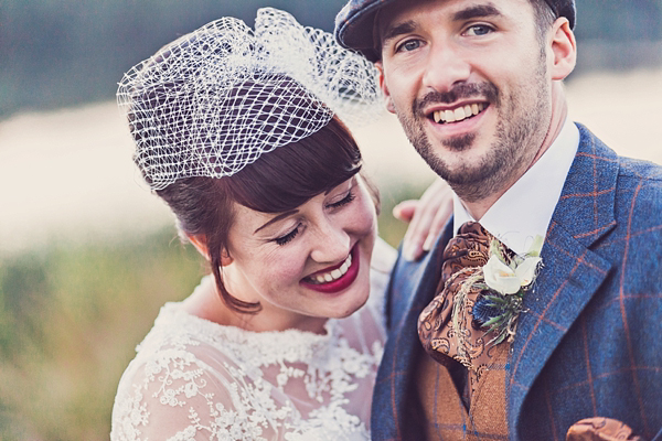 Mad Hatters tea party style wedding, Groom in tweed, flat cap, photography by Claire Penn