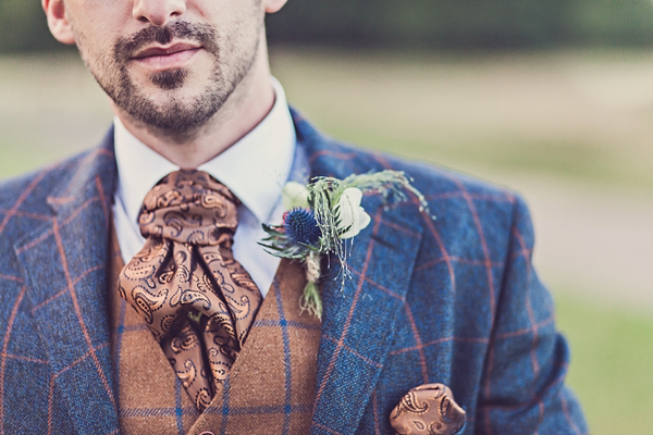 Mad Hatters tea party style wedding, Groom in tweed, flat cap, photography by Claire Penn