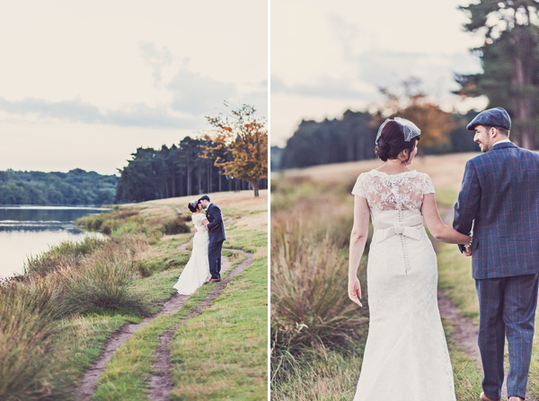 Mad Hatters tea party style wedding, Groom in tweed, flat cap, photography by Claire Penn