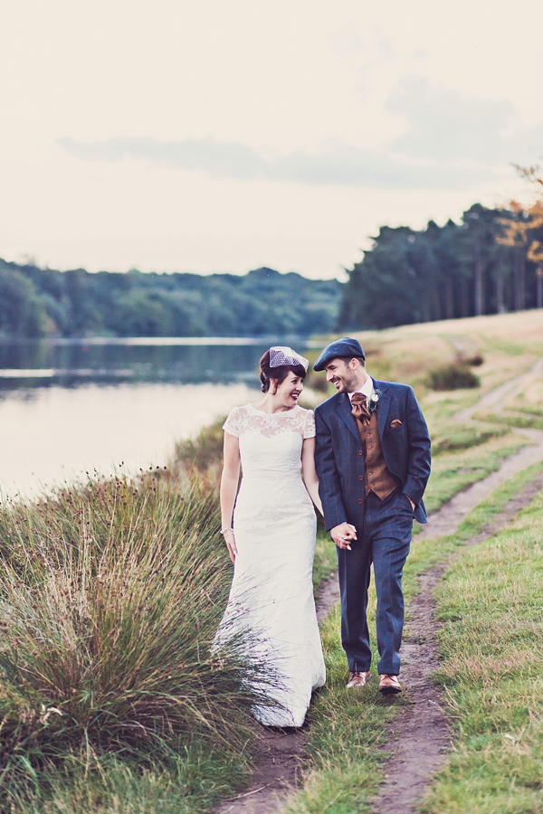Mad Hatters tea party style wedding, Groom in tweed, flat cap, photography by Claire Penn