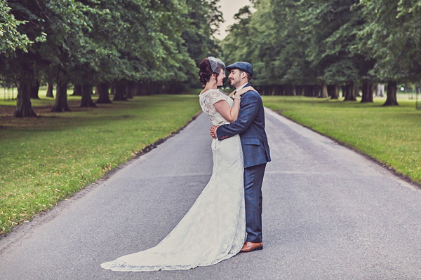 Mad Hatters tea party style wedding, Groom in tweed, flat cap, photography by Claire Penn