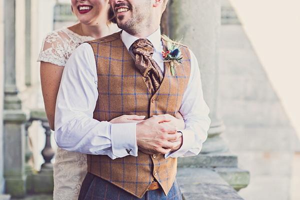 Mad Hatters tea party style wedding, Groom in tweed, flat cap, photography by Claire Penn