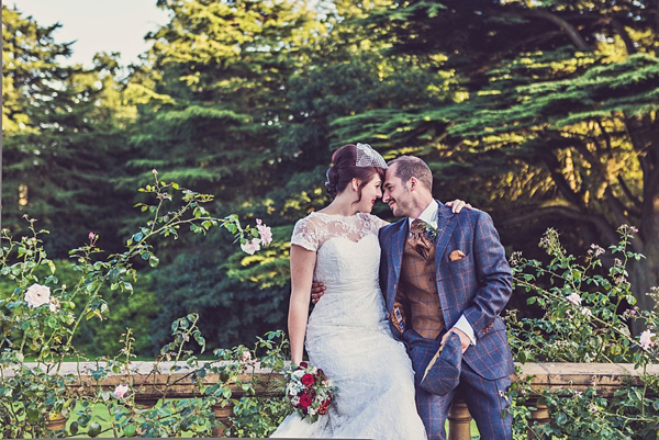 Mad Hatters tea party style wedding, Groom in tweed, flat cap, photography by Claire Penn