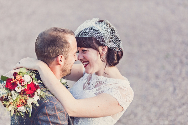 Mad Hatters tea party style wedding, Groom in tweed, flat cap, photography by Claire Penn