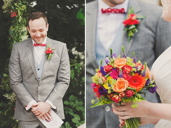 Hand fasting colourful outdoor wedding