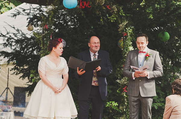 Hand fasting colourful outdoor wedding