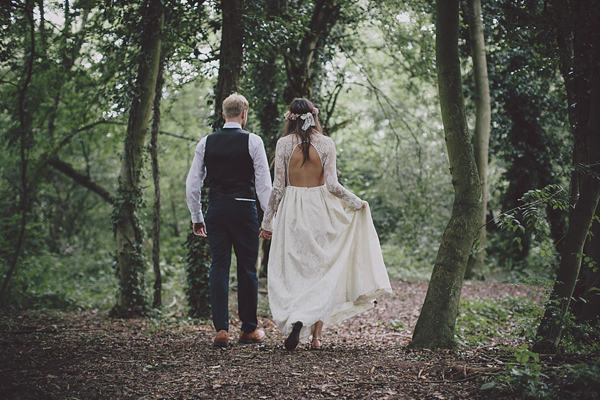 Floral crown, flower crown, Katya Katya Shehurina wedding dress, woodland wedding, Scraptoft Hill Farm wedding, Rebecca Goddard Photography