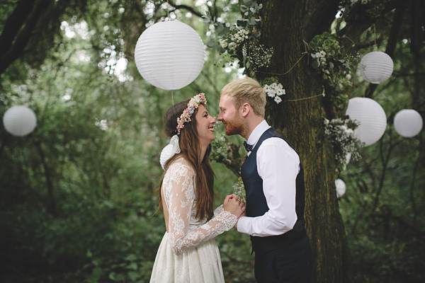 Floral crown, flower crown, Katya Katya Shehurina wedding dress, woodland wedding, Scraptoft Hill Farm wedding, Rebecca Goddard Photography