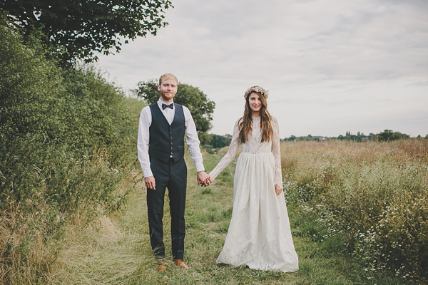 Floral crown, flower crown, Katya Katya Shehurina wedding dress, woodland wedding, Scraptoft Hill Farm wedding, Rebecca Goddard Photography