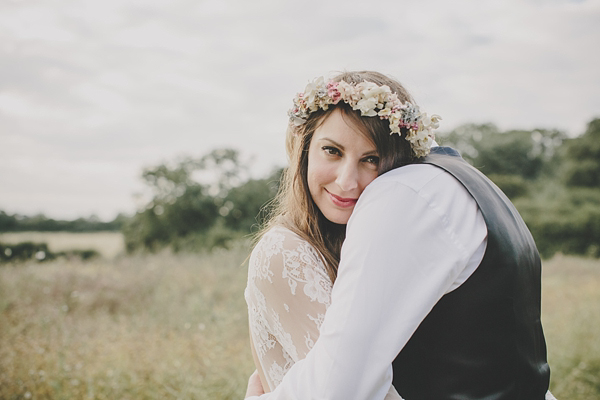 Floral crown, flower crown, Katya Katya Shehurina wedding dress, woodland wedding, Scraptoft Hill Farm wedding, Rebecca Goddard Photography