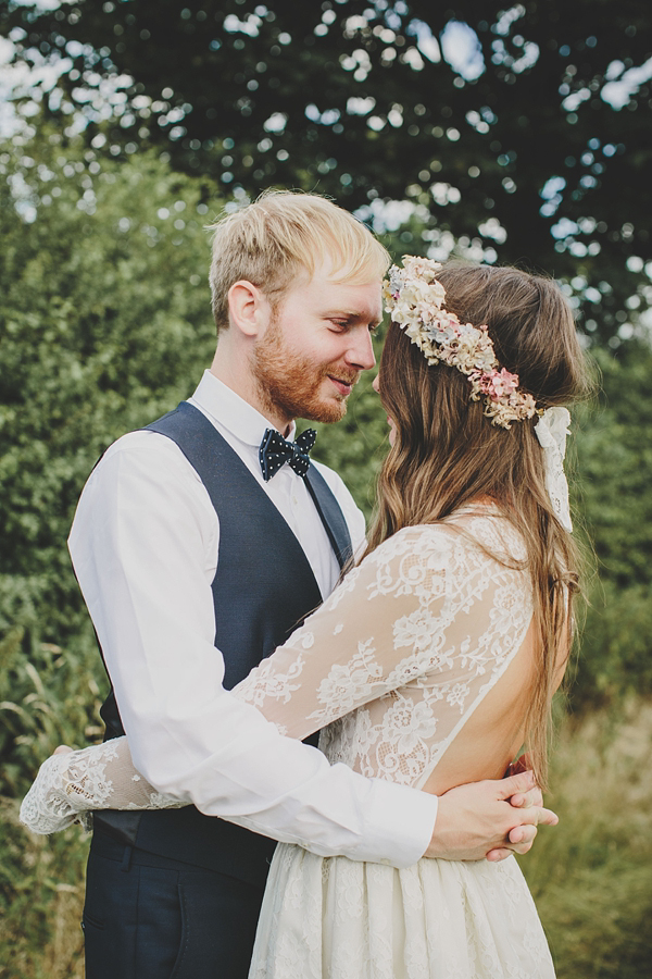 Floral crown, flower crown, Katya Katya Shehurina wedding dress, woodland wedding, Scraptoft Hill Farm wedding, Rebecca Goddard Photography