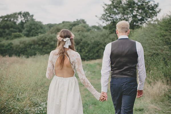 Floral crown, flower crown, Katya Katya Shehurina wedding dress, woodland wedding, Scraptoft Hill Farm wedding, Rebecca Goddard Photography